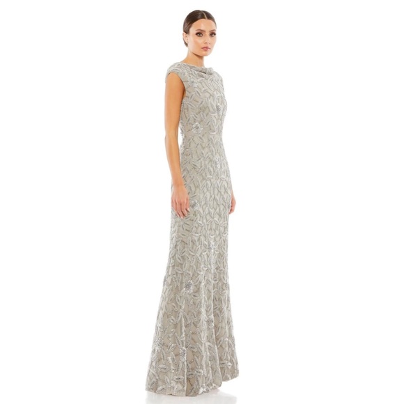 NWT $598 MAC DUGGAL COWL NECKLINE FLORAL DRESS SEQUINED MAXI LONG 93537 - Picture 3 of 5